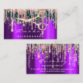 Carte De Visite Rose de ciseaux de coiffeur professionnel violet (Devant / Derrière)