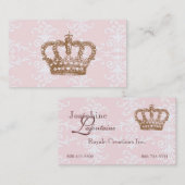 Carte de visite rose de couronne de damassé (Devant / Derrière)