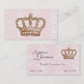 Carte de visite rose de couronne de damassé (Devant / Derrière)