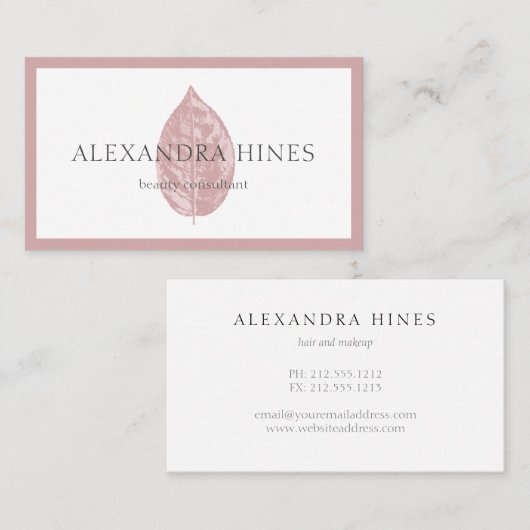 carte de visite rose de feuille (Devant / Derrière)