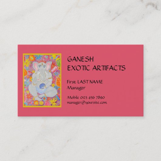 Carte de visite rose de Ganesh (Devant)