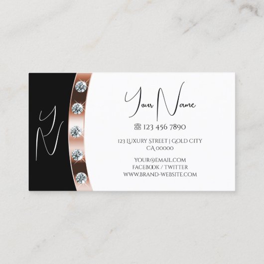 Carte De Visite Rose de luxe Noir et blanc avec Monogramme (Dos)