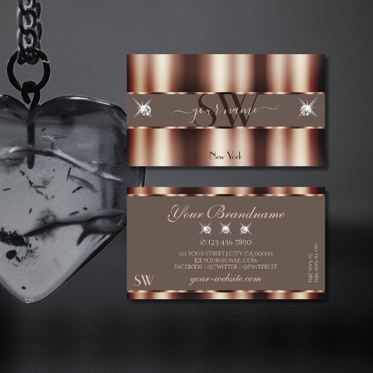 Carte De Visite Rose de luxe or Brown étincelant diamants Monogram