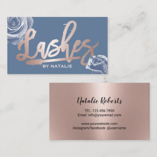 Carte De Visite Rose de maquillage de cils Gold Script Dusty Blue