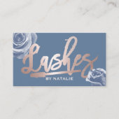 Carte De Visite Rose de maquillage de cils Gold Script Dusty Blue (Devant)