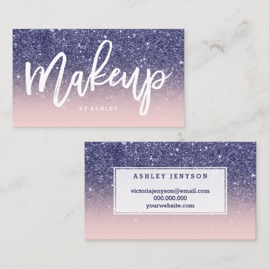 Carte De Visite Rose de parties scintillantes de bleu marine de (Devant / Derrière)