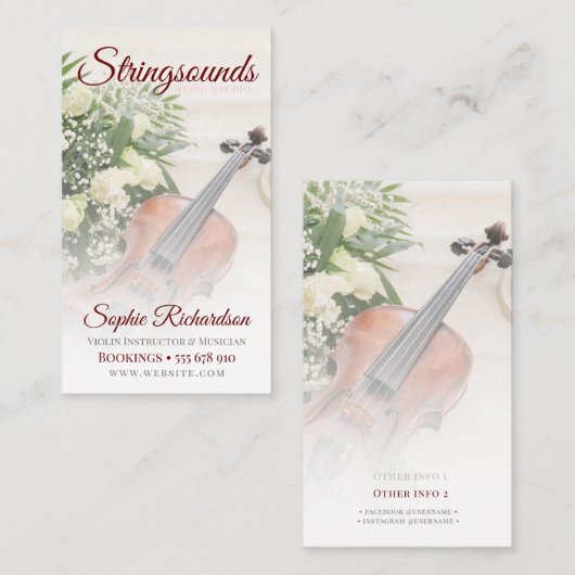 Carte de visite rose de violon (Devant / Derrière)