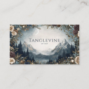 Carte De Visite Rose d'hiver florale et paysage de montagne enneig