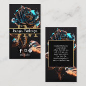 Carte De Visite Rose d'or noir AI Généré Roses (Devant / Derrière)