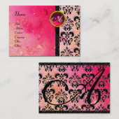 Carte De Visite ROSE D'OR SPARKLING DAMASK MONOGRAM, rubis fuchsia (Devant / Derrière)