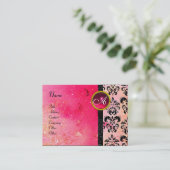 Carte De Visite ROSE D'OR SPARKLING DAMASK MONOGRAM, rubis fuchsia (Debout devant)