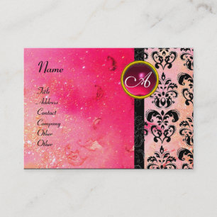 Carte De Visite ROSE D'OR SPARKLING DAMASK MONOGRAM, rubis fuchsia