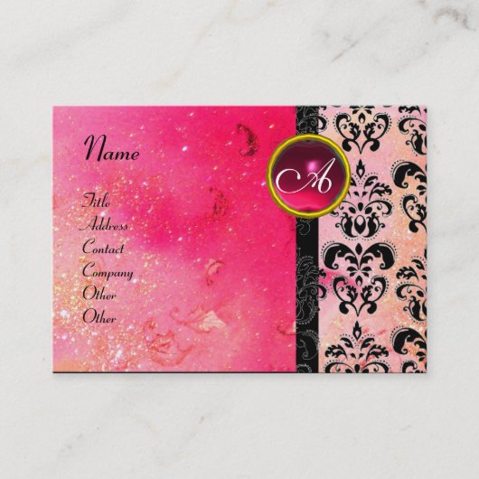 Carte De Visite ROSE D'OR SPARKLING DAMASK MONOGRAM, rubis fuchsia (Devant)