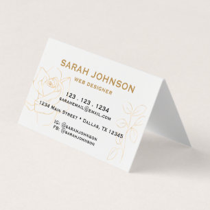 Carte De Visite Rose dorée minimaliste et feuille pliée
