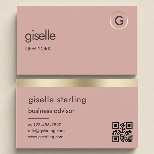 Carte De Visite Rose du désert QR Code Faux Gold Foil Monogramme