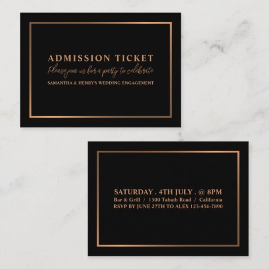 Carte De Visite Rose élégant Gold & Black, billet d'entrée (Devant / Derrière)