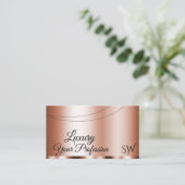 Carte De Visite Rose élégant Golden Glamore avec Initiales Moderne (Debout devant)