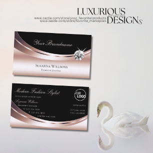 Carte De Visite Rose élégant Noir d'or avec logo Sparkle Diamond
