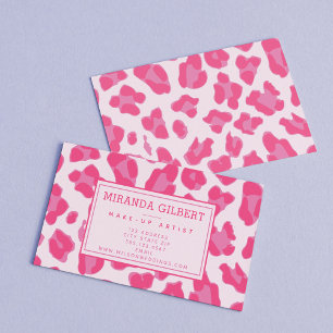Carte De Visite Rose élégant sur Empreinte de léopard rose