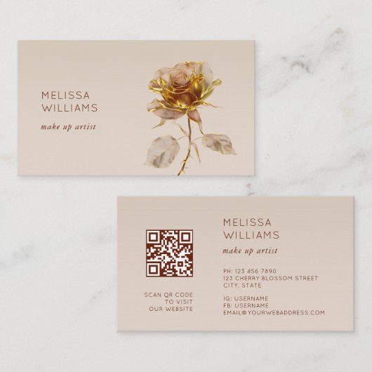 Carte De Visite Rose en or 3D (Devant / Derrière)