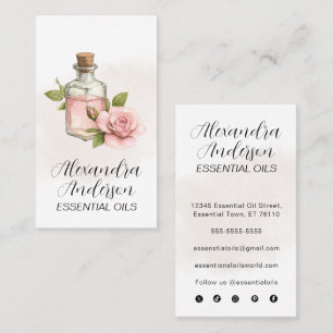 Carte De Visite Rose Essential Oils Aquarelle Floral Script