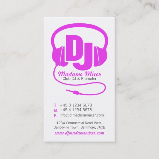 Carte de visite rose et blanc d'instigateur du DJ (Devant)