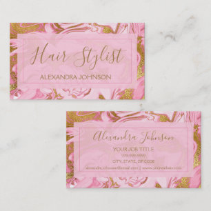 Carte De Visite Rose et coiffeur à la mode de marbre d'or