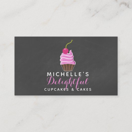 Carte de visite rose et gris de petit gâteau (Devant)