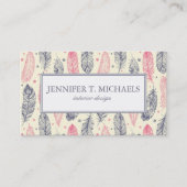 Carte De Visite Rose et motif ethnique pourpre de plume (Devant)