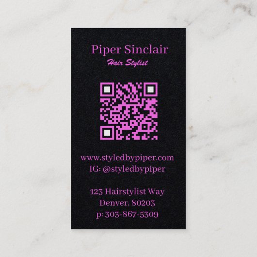 Carte de visite rose et noir moderne (Dos)