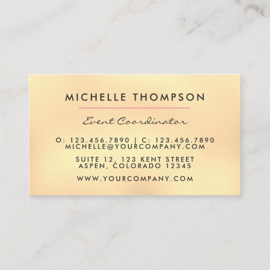 Carte de visite rose et or (Dos)