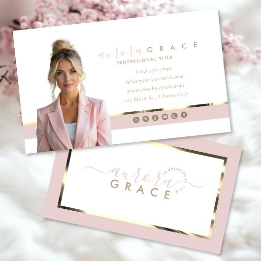 Carte de visite rose et or chic