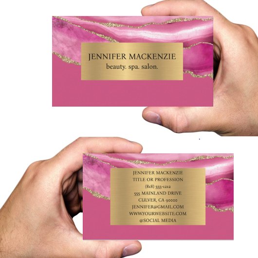 Carte De Visite Rose et Or Élégant Luxe Agate