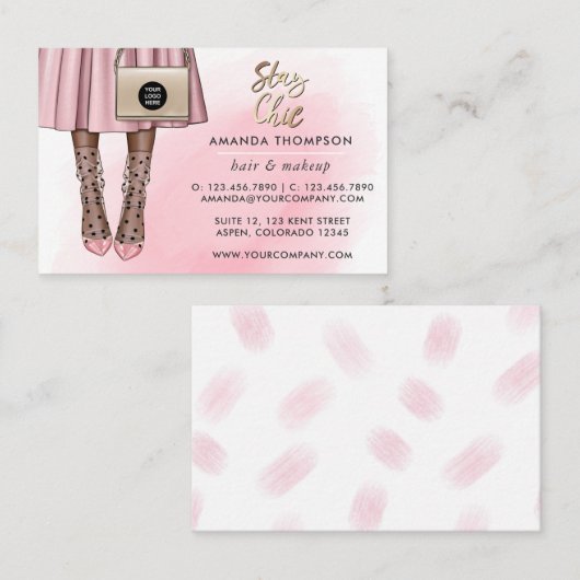 Carte de visite rose et or girly (Devant / Derrière)