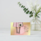 Carte de visite rose et or pour fille (Debout devant)