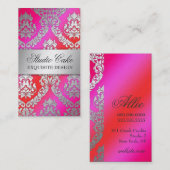 Carte De Visite Rose et rouge de gâteau de cerise de damassé de (Devant / Derrière)