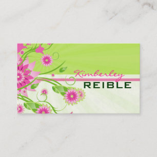 Carte De Visite Rose et vert Abstrait design floral 3