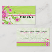 Carte De Visite Rose et vert Abstrait design floral 3 (Devant / Derrière)
