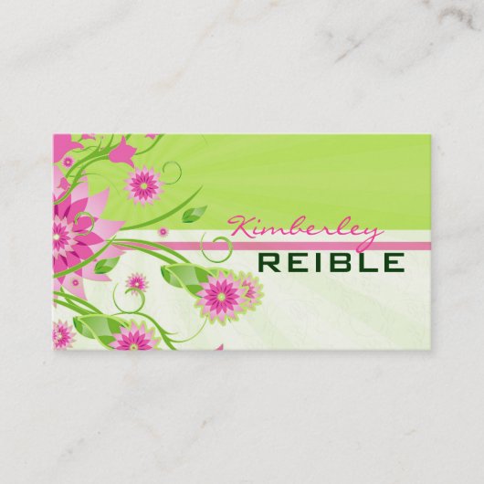 Carte De Visite Rose et vert Abstrait design floral 3 (Devant)