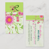Carte De Visite Rose et vert Abstrait design floral 4 (Devant / Derrière)