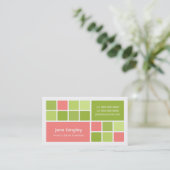 Carte de visite rose et vert du "carré un" de (Debout devant)