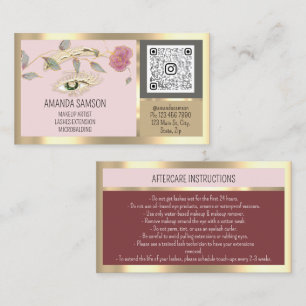 Carte De Visite Rose Eyelash Microblade Qr Instructions de soins p