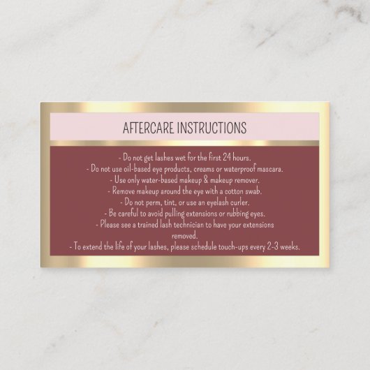 Carte De Visite Rose Eyelash Microblade Qr Instructions de soins p (Dos)