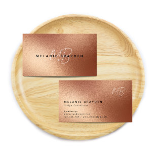 Carte De Visite Rose Faux Gold Foil Minimaliste de deux monogramme