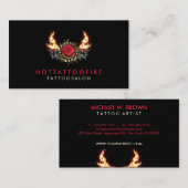 Carte De Visite Rose Fire Retro Tattoo Design (Devant / Derrière)