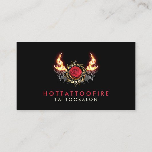 Carte De Visite Rose Fire Retro Tattoo Design (Devant)