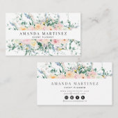 Carte De Visite Rose fleur sauvage Aquarelle Médias sociaux (Devant / Derrière)