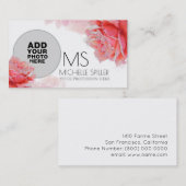 Carte De Visite rose fleurie pour femmes élégantes, photo (Devant / Derrière)