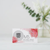 Carte De Visite rose fleurie pour femmes élégantes, photo (Debout devant)