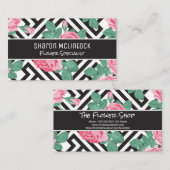 Carte De Visite Rose Fleurs Motif géométrique (Devant / Derrière)